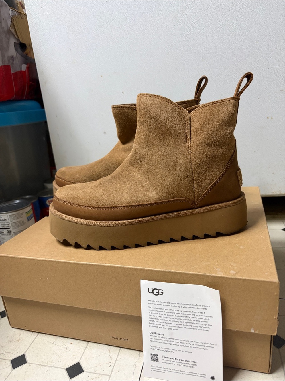 UGG Women's Tan Suede Platform Ankle Booties
